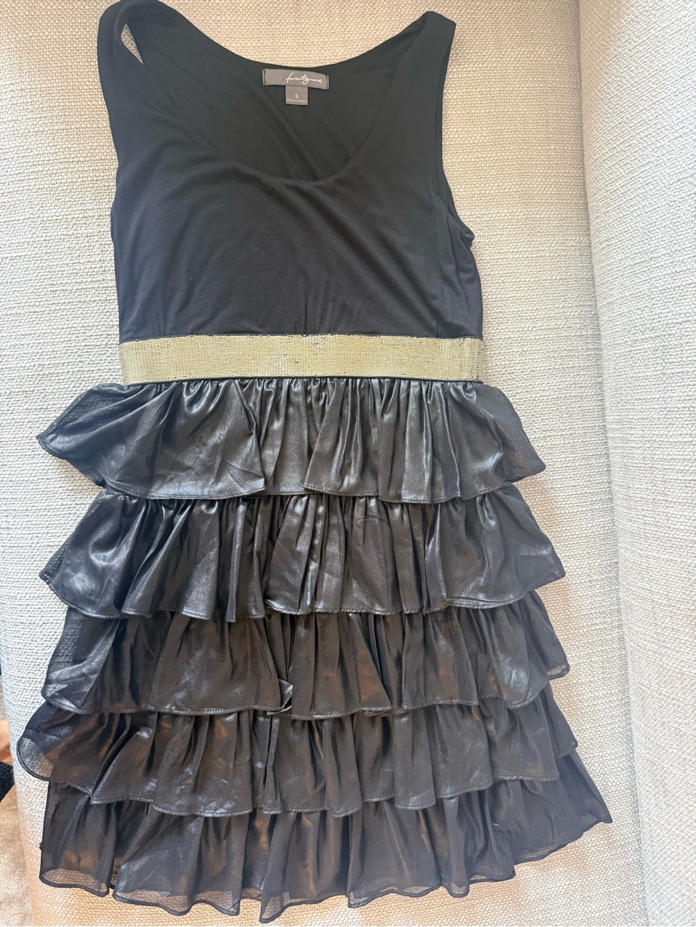 Black Ruffled Party Dress with silver Waistband